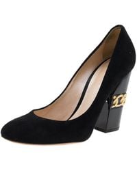 Casadei - Suede Chain Block Heel Round Toe Pumps - Lyst