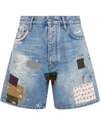 DSquared² - Patchwork Paint-Splatter Denim Shorts - Lyst