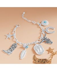 Fashnzfab - Western Cowboy Boot Hat Steer Head Horseshoe Star Charm Station Bracelet Matte - Lyst