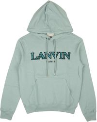 Lanvin - Bluish Grey Cotton Curb Logo Hoodie - Lyst