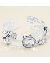Fashnzfab - Stone Cluster Embellished Split Arm Cuff Bracelet Clear, Rhodium - Lyst