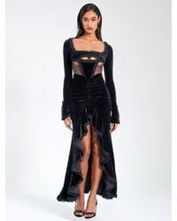 Miss Circle - Maeve Velvet And Mesh Long Sleeve Maxi Dress - Lyst