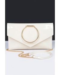 Fashnzfab - Enamel Faux Leather Metal Handle Flap Clutch - Lyst