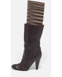 Missoni - Leather And Knit Fabric Knee High Boots - Lyst