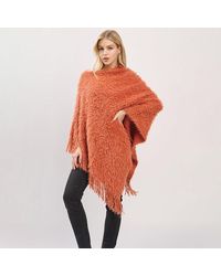 TRUEDAMES - Fringe Hem Fuzzy Knit Poncho - Lyst