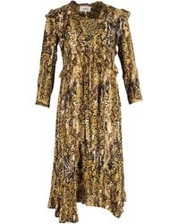 Ba&sh - Snake Print Ruffled Midi Dress - Lyst