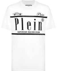 Philipp Plein - Jersey T-Shirt Round Neck Ss Strass Racing Club - Lyst