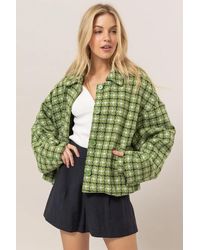 TRUEDAMES - Tweed Plaid Button Up Collared Neck Jacket - Lyst