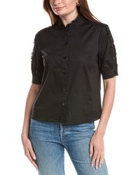 Tahari - Mandarin Collar Button Down Blouse - Lyst