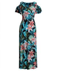 Connected Apparel - Floral Print Polyester Maxi Dress - Lyst