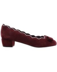 Ferragamo - Vara Studded Scalloped Suede Pumps - Lyst