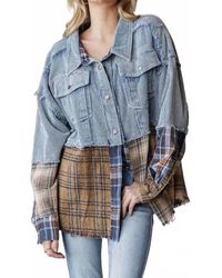 Oli & Hali - Washed Plaid Color Block Shacket - Lyst
