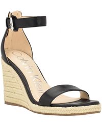 Calvin Klein - Noshela Leather Open Toe Wedge Heels - Lyst