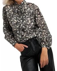 EsQualo - Button Up Print Blouse - Lyst