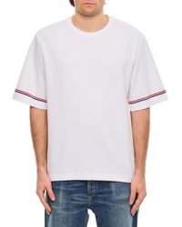 Thom Browne - Wide Cotton Crew-Neck T-Shirt With Contrasting Stripes - Lyst
