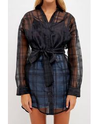 English Factory - Checked Organza Tie Blouse - Lyst