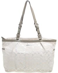 COACH - Metallic /silver Signature Canvas And Patent Leather Tote - Lyst