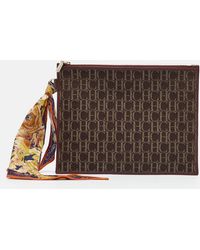 Carolina Herrera - /brown Monogram Canvas And Leather Scarf Flat Pouch - Lyst
