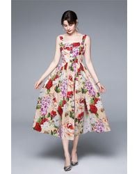 Kaimilan - Color Day A-line Off The Shoulder Strap Midi Floral Dress - Lyst