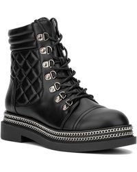 New York & Company - Katelynn Faux Leather Chain Combat & Lace-up Boots - Lyst