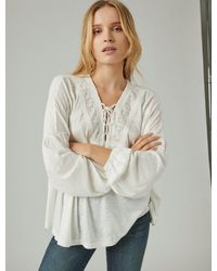 Lucky Brand - Lace Up Trim Peasant Top - Lyst