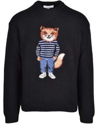 Maison Kitsuné - Fox Motif Wool-Blend Crewneck Sweater - Lyst