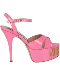 Moschino - Patent Leather Logo Heeled Sandals - Lyst