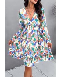 TRUEDAMES - Fashnzfab Elegant Printed V Neck Ruffled A Line Mini Dress - Lyst