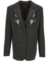 Simone Rocha - Slash Crystal Embellished Check Wool Blazer - Lyst