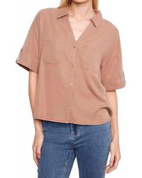 Charlie b - Short Sleeve Button-Front Tencel Shirt Top - Lyst