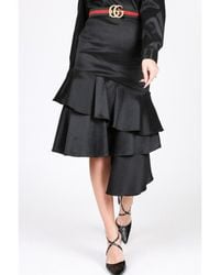 TRUEDAMES - Asymmetrical Ruffle Bottom Satin Skirt - Lyst
