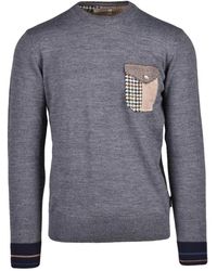 Bob - Houndstooth Pocket Wool-Blend Crewneck Sweater - Lyst