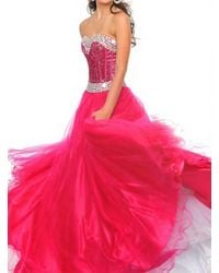 Precious Formals - Beaded Strapless Tulle Gown - Lyst