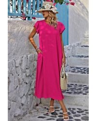 TRUEDAMES - Solid Swiss Dot Ruffle Hem Belt Midi Dress - Lyst