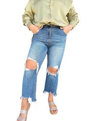 Risen - Tina High Rise Distressed Crop Straight Jeans - Lyst
