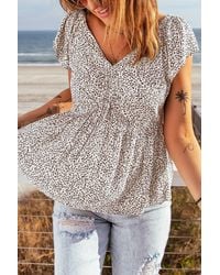 Shiying Fashion - Leopard Flutter Sleeve Babydoll Top - Lyst