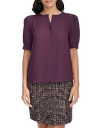 Calvin Klein - Puff Sleeve Solid Button-Down Top - Lyst
