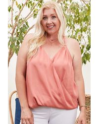 TRUEDAMES - Front Surplice Pleats Back Shirring Solid Cami Top - Lyst