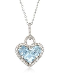 Ross-Simons - Aquamarine And . Diamond Heart Pendant Necklace - Lyst