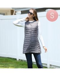 TRUEDAMES - Solid Light Long Puffer Front Pockets Button Vest - Lyst
