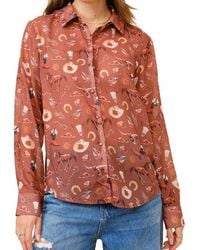 Blue B - Western Print Chiffon Button Up Blouse - Lyst
