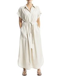 Max Studio - Roll Sleeve Belted Linen-Blend Maxi Dress - Lyst