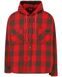 DIESEL - Checkered Hooded Button-Up Chest Pockets Casual Shirt - Lyst