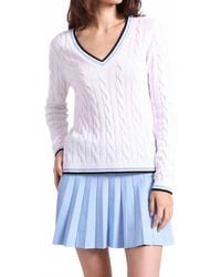 Minnie Rose - Cotton Cable Sporty V Neck Sweater - Lyst