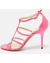 Jimmy Choo - Neon Patent Leather Thistle Open Toe Sandals - Lyst