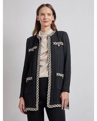 Misook - Jewel Neck Contrast Trim Cable Knit Jacket - Lyst