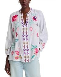 Johnny Was - Paris Effortless Top Embroidered Blouse Red1330 - Lyst