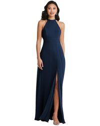 Dessy Collection - Stand Collar Halter Maxi Dress With Criss Cross Open-back - Lyst