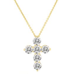 Diana M. Jewels - 18 Kt Yellow Gold Diamond Cross Pendant Adorned With 1.50 Cts Tw Of Diamonds - Lyst