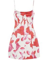 Blumarine - Floral Print Satin Dress With Square Neckline - Lyst